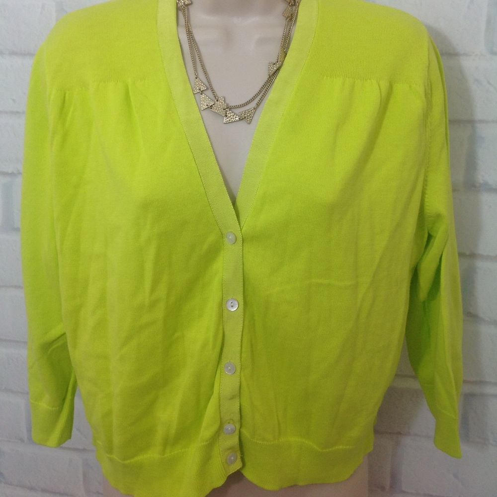 Land’s End Neon Green Cardigan {Sz XL/P}